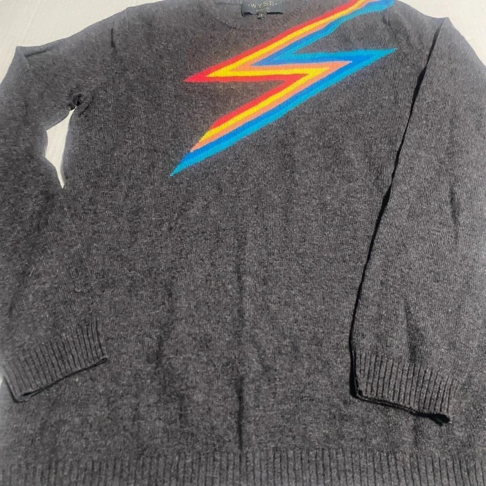 Gray Crewneck Sweater with Red Lightning Bolt